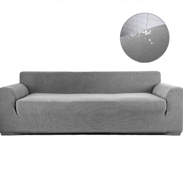 Sofföverdrag, hög stretch, modernt soffskydd (3-sits, ljusgrå)