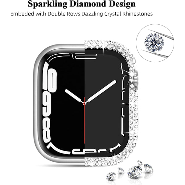 Kompatibel för Apple Watch med skärmskydd i härdat glas Silver/Silver 45 mm