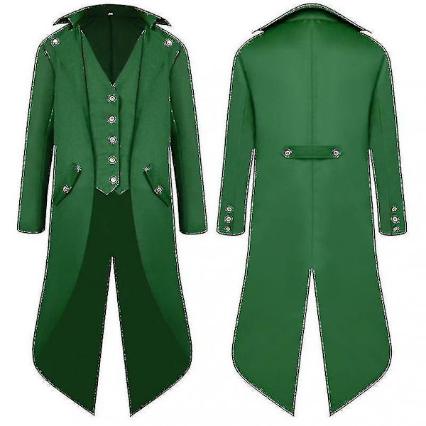 Swallowtail-kappa i medeltidsstil för män - långklänning frack Green 4XL