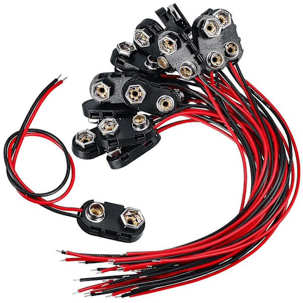 20 Stycken 9V Batteriklämmor, 9V Batterikontakt, Typ I Plast Batteriklämma PP3 Batteriklämma med 150mm Kablar