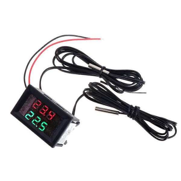 Dubbel Digital Termometer NTC Vattentät Metallsond DC 4-28V Precision