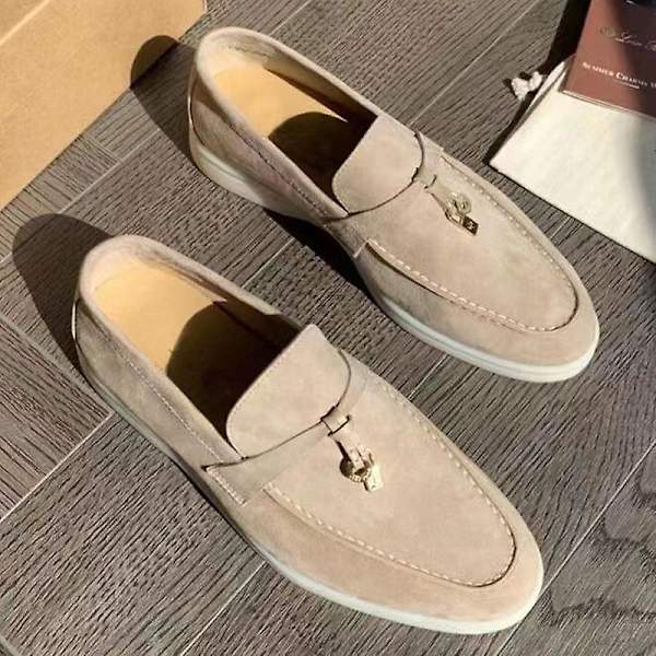 Sommarpromenad Dam Loafers - Mocka Casual Mokassin Lås Beanie Skor - Bekväma Mjuka Sulor Platta Skor - Plus Storlek Beige 41