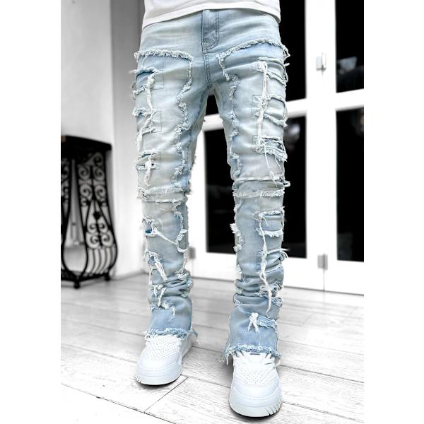V-hanver Herr Streetwear Baggy Jeans Byxor Kors Hip Hop Män Lös blue