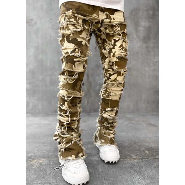 V-hanver Herr Streetwear Baggy Jeans Byxor Cross Hip Hop Herr Lös camouflage