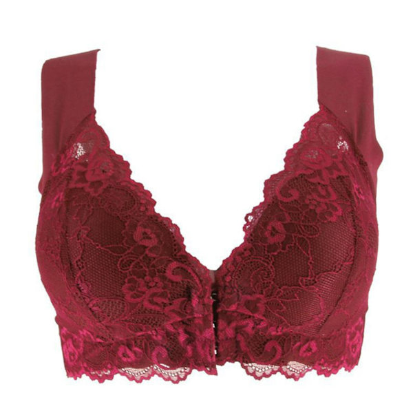 Frontstängning BH med blommig spetslyft Stretch 5d Shaping Seamless Br Wine Red 7XL