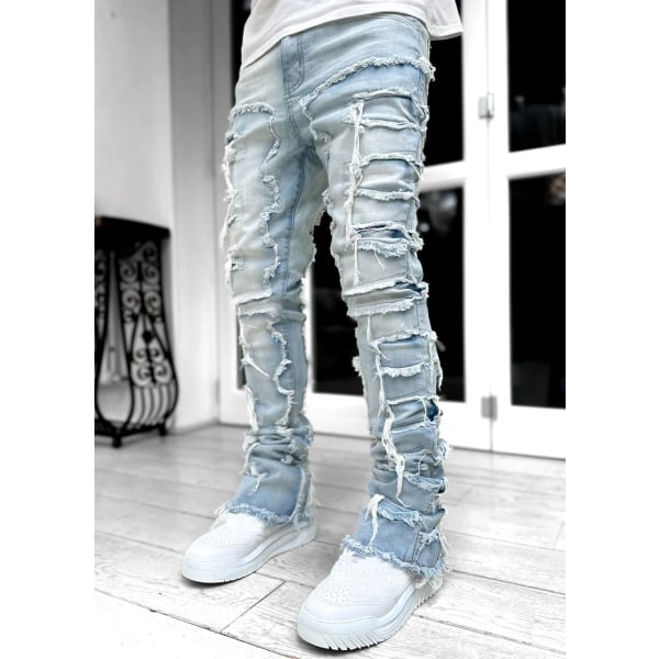 V-hanver Herr Streetwear Baggy Jeans Byxor Cross Hip Hop Herr Lös blue