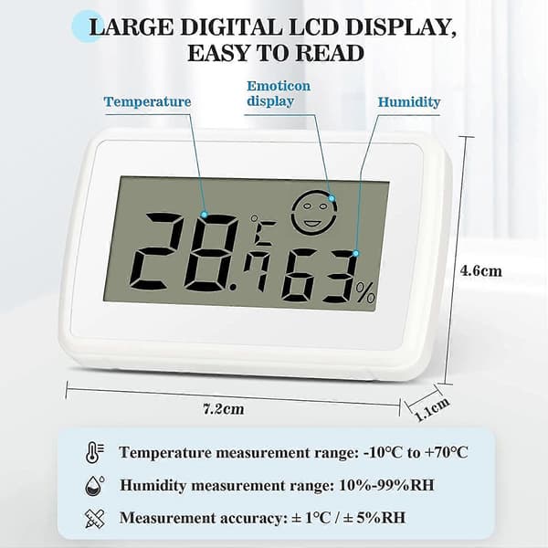 Mini Digital LCD Termometer Hygrometer Temperatur Luftfuktighet Portabel med Max/Min-registrering (2 st)
