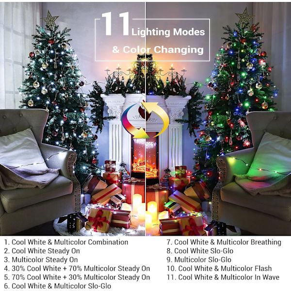 Färgskiftande julbelysning, 269ft 800 LED varmvit & flerfärgad Cool White & Multicolor