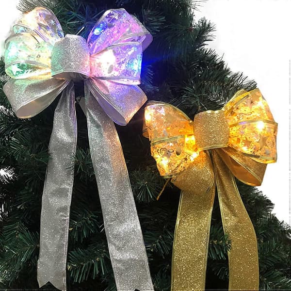 2-pack Stora LED Jutesäcksväv Rosetter för Julgran, Julklappsförpackning, Partydekoration