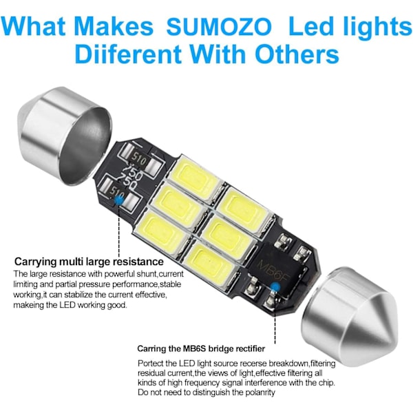 Autobulbs Festoon C5W LED-lampor 31mm 6000K Xenonvitt Ljus 6-S STYLE2