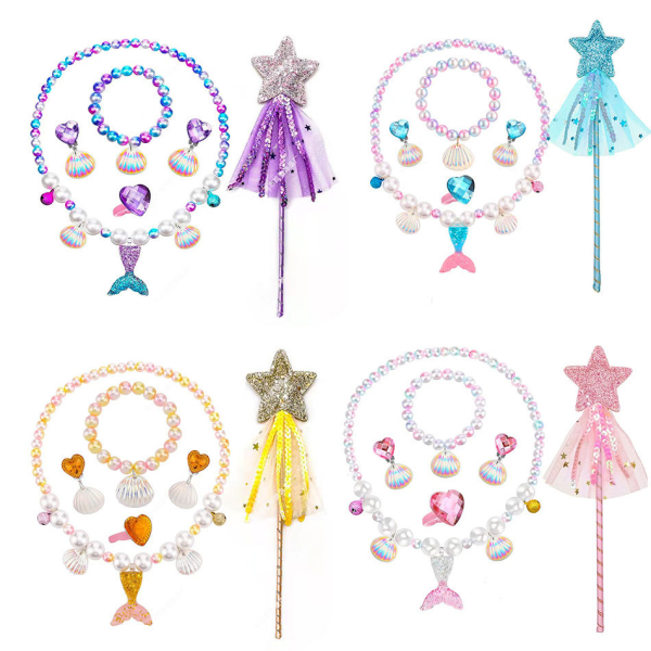Sjöjungfru set för små flickor, Princess Mermaid Stretchy Pink Magic Stick