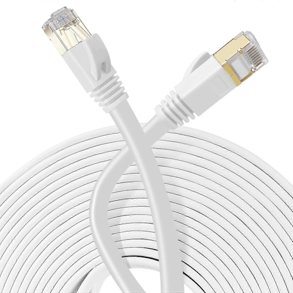 10m Platt Ethernet-kabel, Cat7 Nätverkskabel med Pläterad RJ45, Kompatibel med Cat6/Cat5, Fiber Ethernet-kabel, för Router, Switch Modem (Vit)