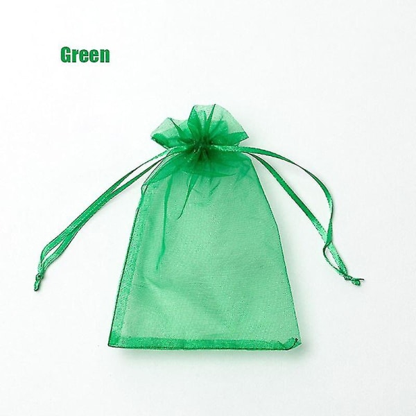 100st 22 Färger 7x9 9x12 10x15 13x18 Cm Dragable Organza Väskor Smycken green 9x12cm 100pcs