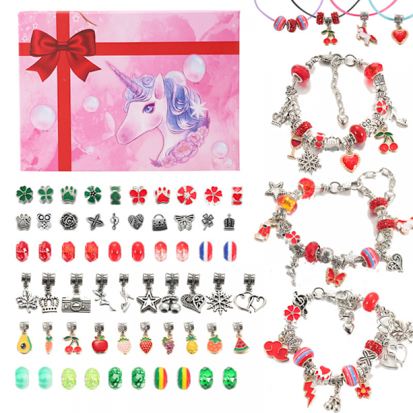 Smyckesadventskalender 2024 Jul Barn DIY Armband Set Enhörning Stora Hål Pärlor Jul