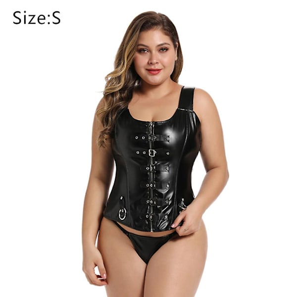 Kvinnors Steampunk Punk Rock Faux Läder Spänne Upp Korsett Bustier Bask S