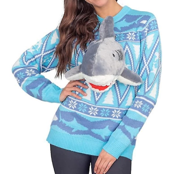 Unisex Stickad Ful Jultröja - Nyhet 3D Dock Pullover För shark M