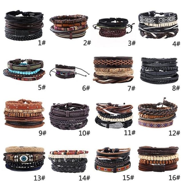 1 set Läderarmband Herrarmband Hampa Snören Träpärlor Justerbar 2