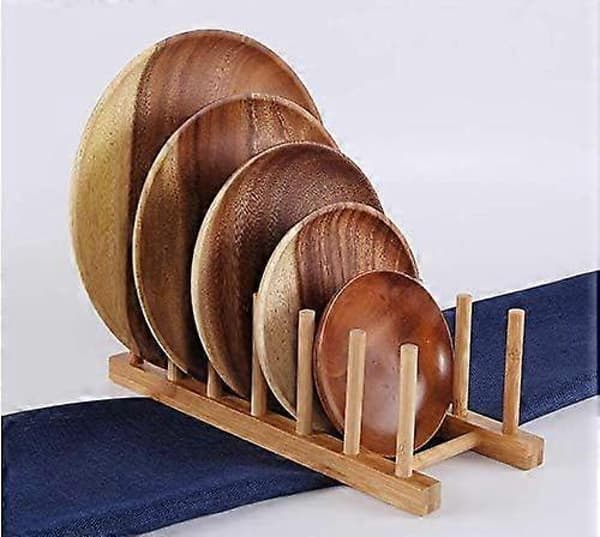 Galler Tallrikställ Trä Diskställ Avrinningsställ Trä Tallrikställ Bambu Diskställ Diskställ för Bestick Tallrikar