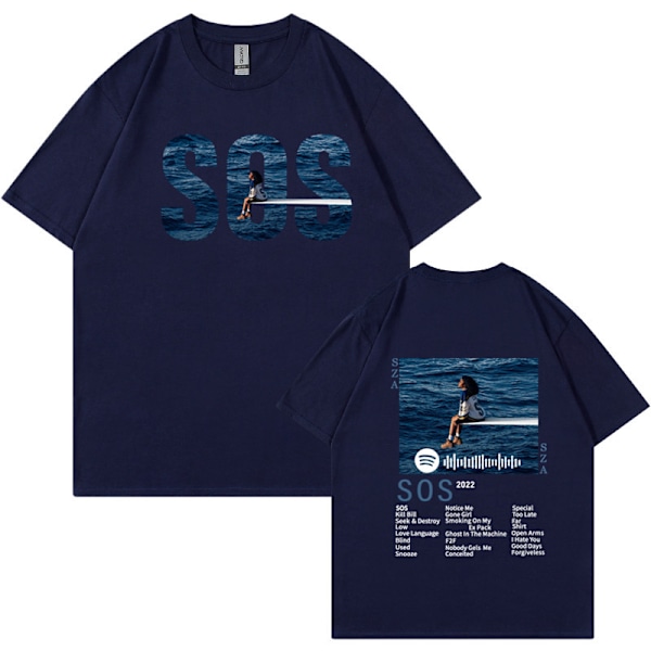 Höst Hoodies för Män och Kvinnor SZA Musik Album SOS Grafisk T-shirt 100% Bomull dark blue L