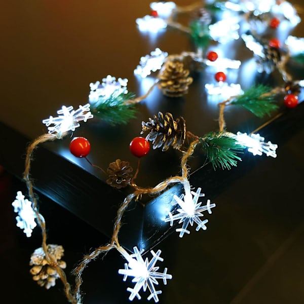 30 Led 10ft julbelysning, snöflinga tallkottar Red Berry Indoor Ou Cool