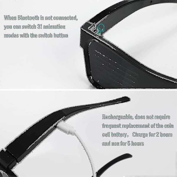 LED-glasögon Bluetooth App-anslutna LED-display Smart Glasögon DIY Funky Glasögon