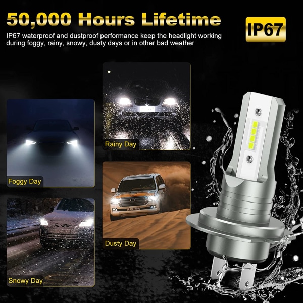 H7 LED-strålkastare, 12V 6500K Kallt Vit CSP H7 LED Låg/Hög