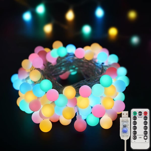 Globe String Lights Sovrum, 100 Led Fairy Lights Plug in, Indoor Stri Red White and Blue 100 LED USB
