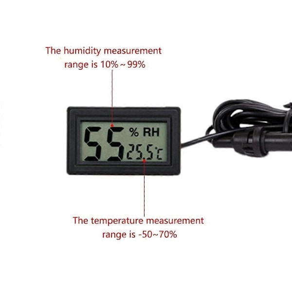 2 st Hygrometer Termometer, LCD Digital Termometer Fuktighetsmätare med Sond för Reptil Inkubator Växthus Bilar Hemmakontor