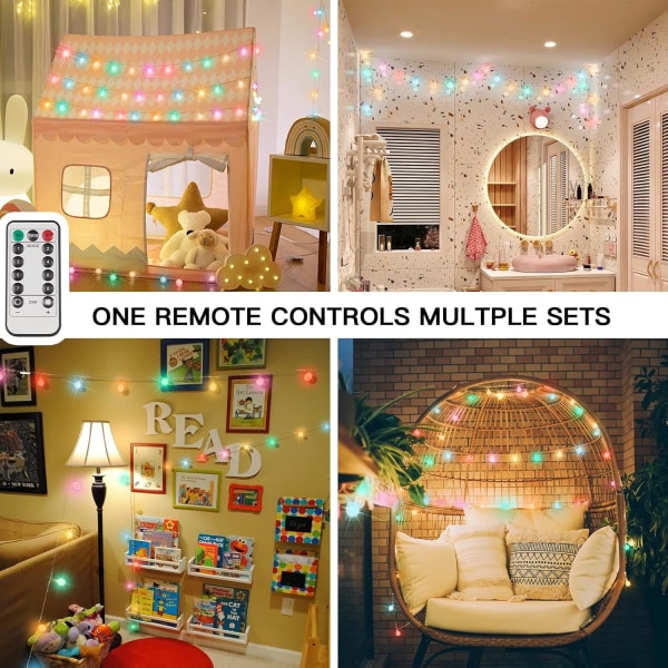 Globe String Lights Sovrum, 100 Led Fairy Lights Plug in, Indoor Stri Multicolor 100 LED Battery