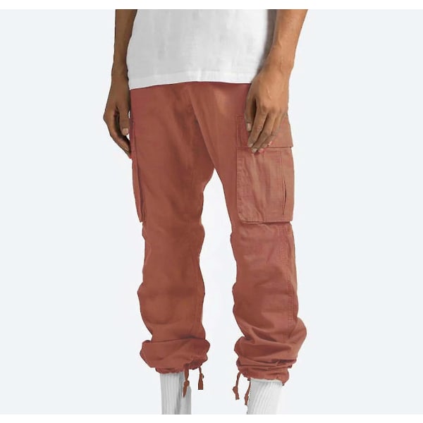 Män Solid Casual Flera fickor utomhus Rak typ Fitness Byxor L Watermelon Red