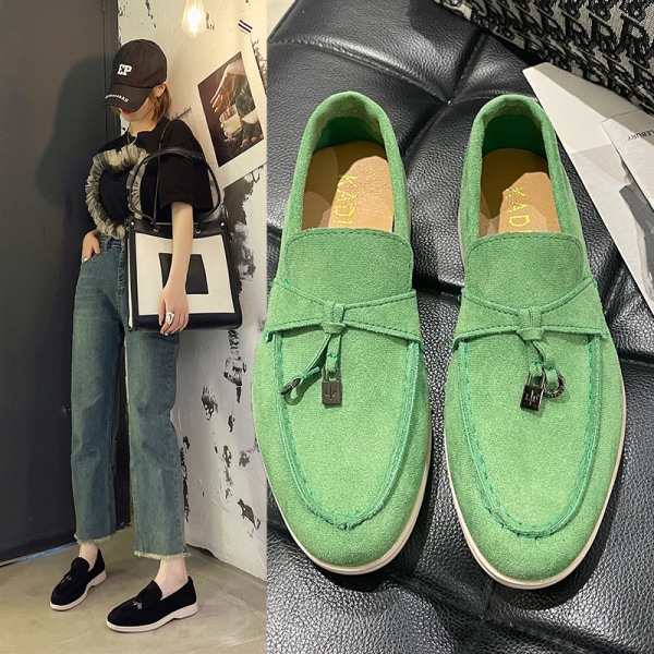 Sommar PU Walk Shoes Dam Loafers Causal Moccasin Lock Beanie Shoes C green 36