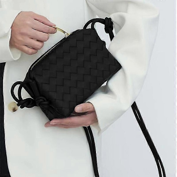 Kamera Väska i Läder med Dragkedja - Klassisk Vävd Väska Crossbody med Dragkedja