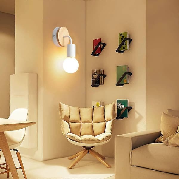 Modern E27 Edison Vägglampa Samtida Metall Loft Led Trä Sconce Typ Sconcesvarmgul