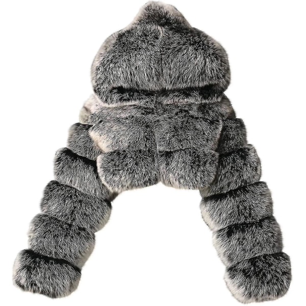 Konstgjord Pälsjacka Dam Med Huva Kort Bubbeljacka Fleece Kort Varm J Dark Gray 3X-Large