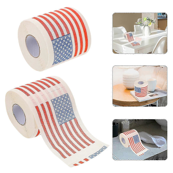 2 Rullar Amerikansk Flagga Toalettpapper Rullpapper Tissue Papper Badrum Toalettpappersrulle