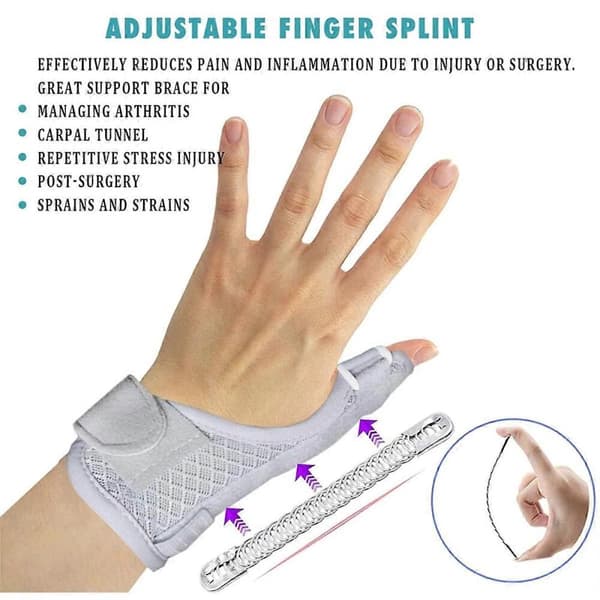 Tum- & handledsstabiliserande skena för triggerfinger, artrit, stukningar - Justerbar, passar vänster hand