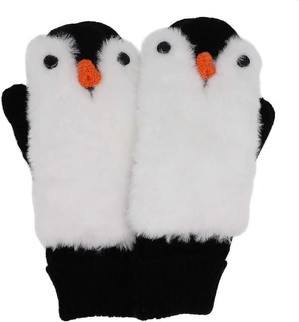 Dam Pingvin Vantar Handskar Vinter Varm Foder Mysig Stickad Fluffig Luddig Fuskpäls Vante Premium