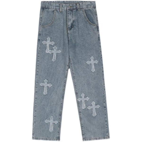V-hanver Herr Streetwear Baggy Jeans Byxor Cross Hip Hop Herr M