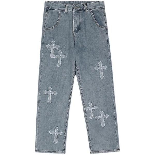 V-hanver Herr Streetwear Baggy Jeans Byxor Cross Hip Hop XXL