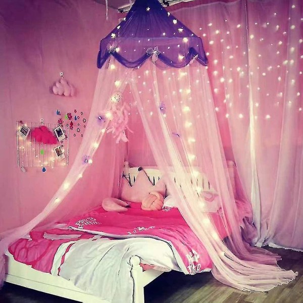 Sänghimmel med ljus Sänghimmel Gardiner för flickor Toddler Purple and Pink