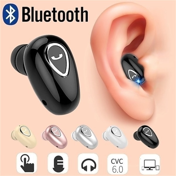Trådlösa Bluetooth hörlurar Mini Invisible In-Ear-sportsnäckor med mikrofon superstereohörlurar White