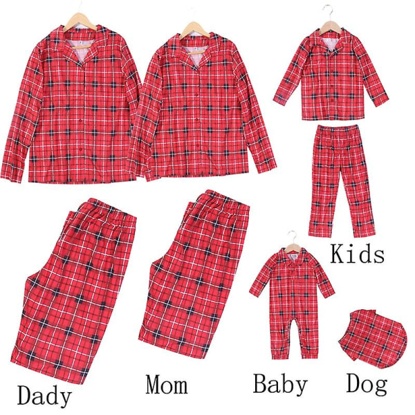 Julpyjamas för Familjen Matchande Rutiga Bomulls Mamma Pappa Baby Barn 2180 Red Boys 2Y