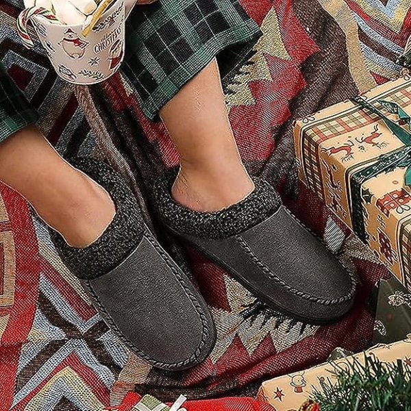 Mjukt Mockasinfodrade Herreslippers med Minnesskum och Fuzzy Plush Ull Dark Gray 43