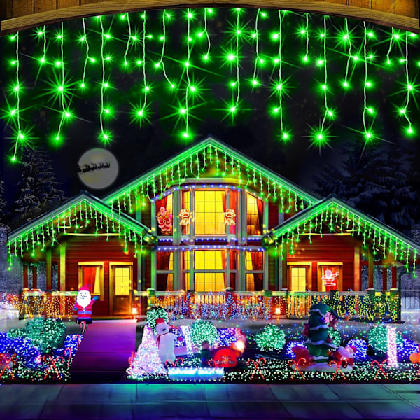 66ft 640 LED julbelysningsdekorationer utomhus, 8 lägen Gardinfai Green 99FT 1216LED