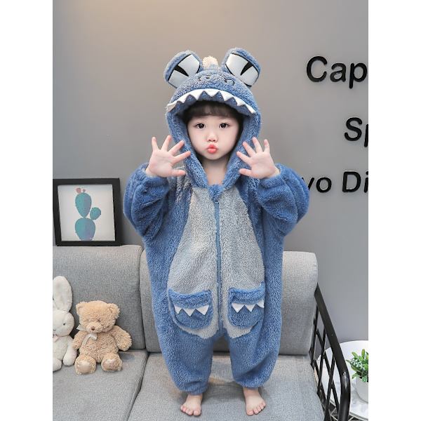 Hemkläder i korallfleece med dinosaurie blue 110
