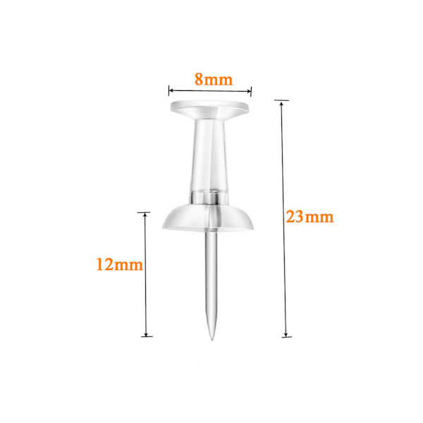Trycknålar, genomskinligt plasthuvud, stålspets, 100-pack, tumtacks för väggkorktavla karta kalender foto - Hemkontor hantverksprojekt kraftiga