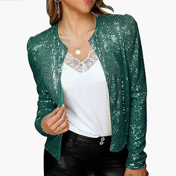 Kvinnors avslappnade öppen front paljettjackor Glitter långärmad kort kappa S Rose