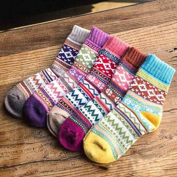 5 Par Damsockor Vinter Ullsockor, Andningsbara Mjuka Tjocka