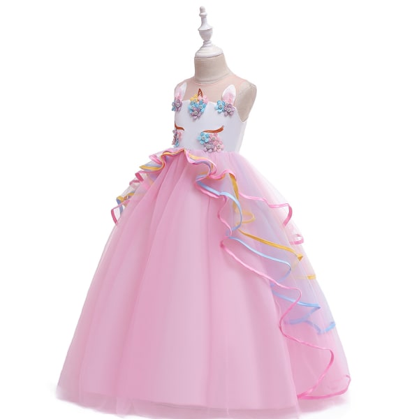 Flickor Rainbow Unicorn Fancy Princess Dress Kids Flower Pageant P rosa 130cm