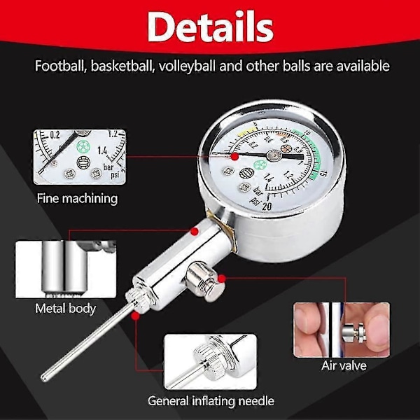 Bollpump Boll Tryckmätare, Mini Lufttrycksmätare Barometer Verktyg För Fotboll Rugby Volleyboll Lufttrycksmätare